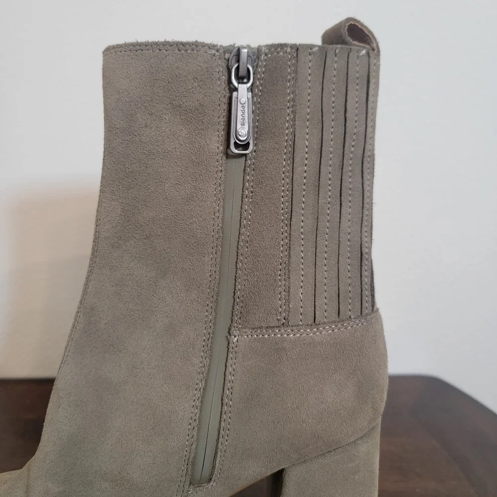 Blondo Rozalie Square Toe Block Heel Leather Suede Ankle Zip Boot 9.5 Waterproof